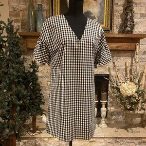 ADRIENNE Gingham Black & White Shift Mini Dress 100% Cotton Lined Size SMALL S